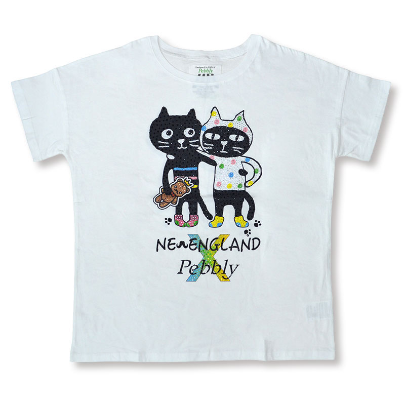 【NEW ENGLAND×Pebblyコラボ】カラフルキャッツフレンズwith NEW ENGLANDベアTシャツ