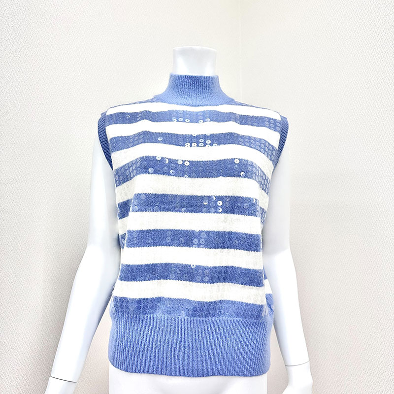 【インポート】[ADORA]ハイネックボーダースパンコールニットベスト