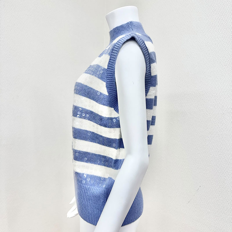 【インポート】[ADORA]ハイネックボーダースパンコールニットベスト