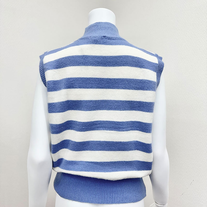 【インポート】[ADORA]ハイネックボーダースパンコールニットベスト