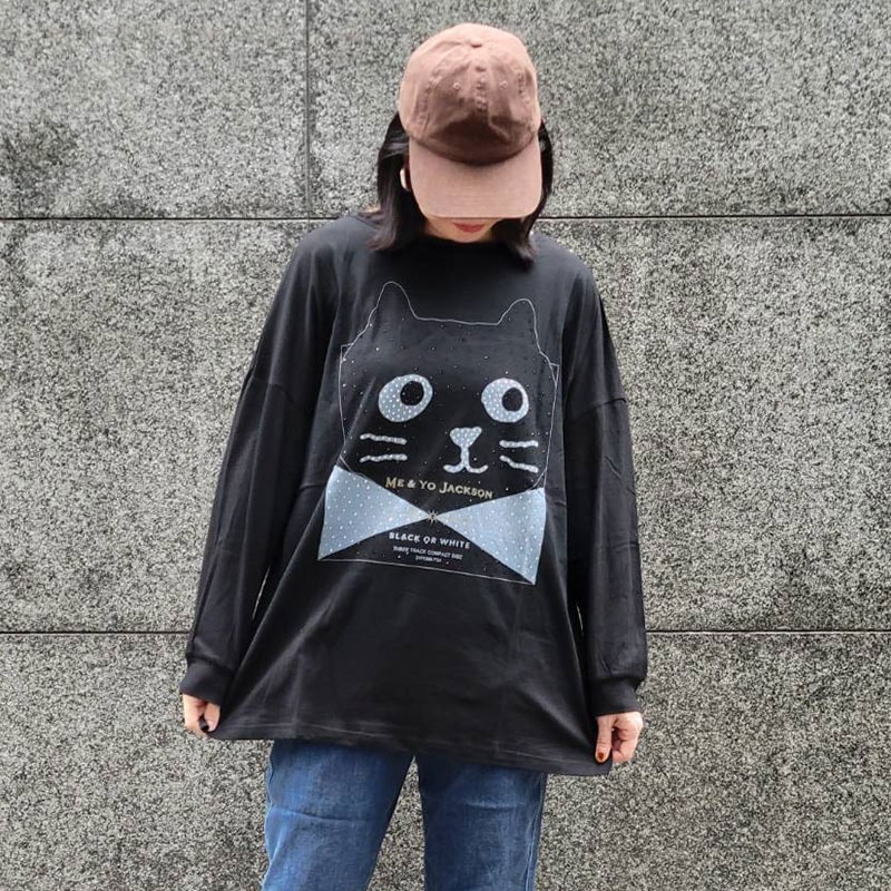 Me&YoブラックホワイトロングTシャツ