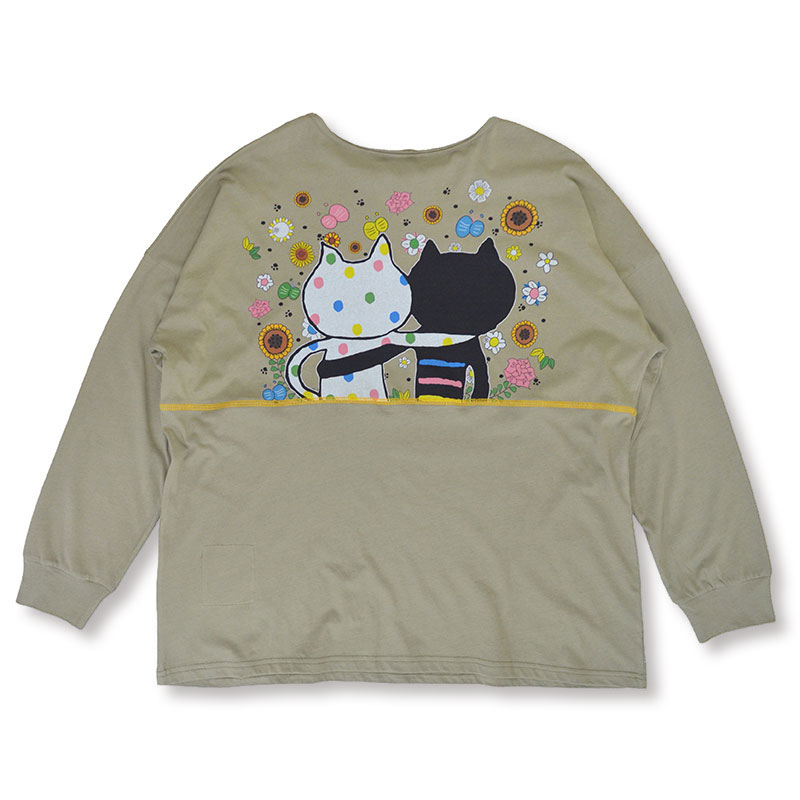 キャッツフェイスフラワーロングTシャツ
