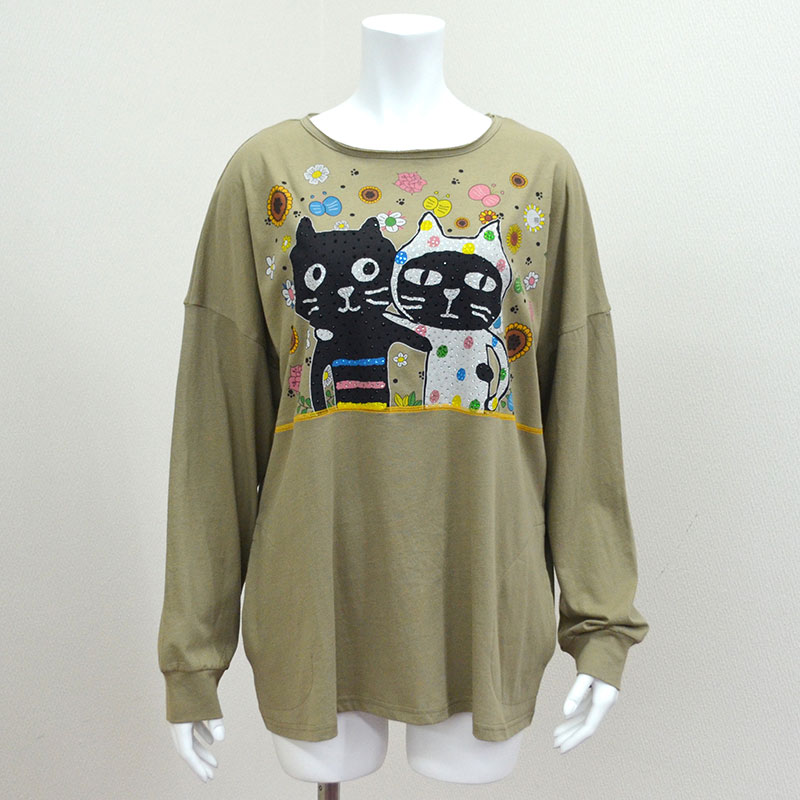 キャッツフェイスフラワーロングTシャツ