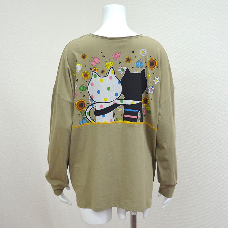 キャッツフェイスフラワーロングTシャツ