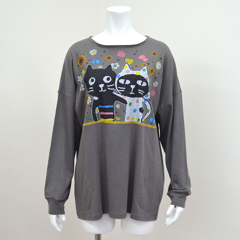 キャッツフェイスフラワーロングTシャツ