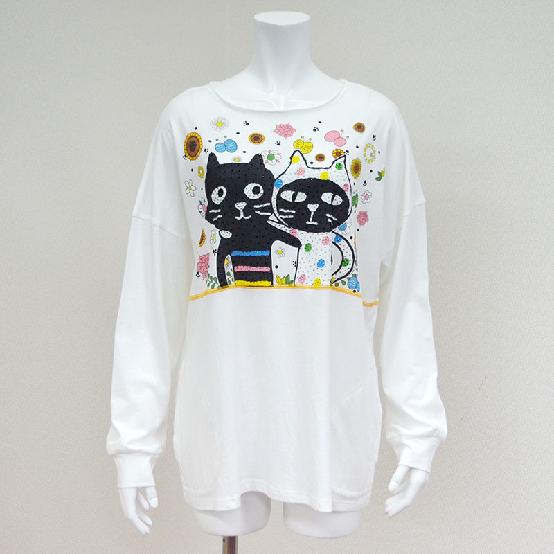 キャッツフェイスフラワーロングTシャツ