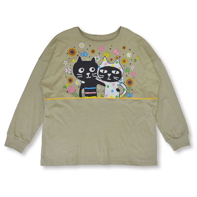 キャッツフェイスフラワーロングTシャツ