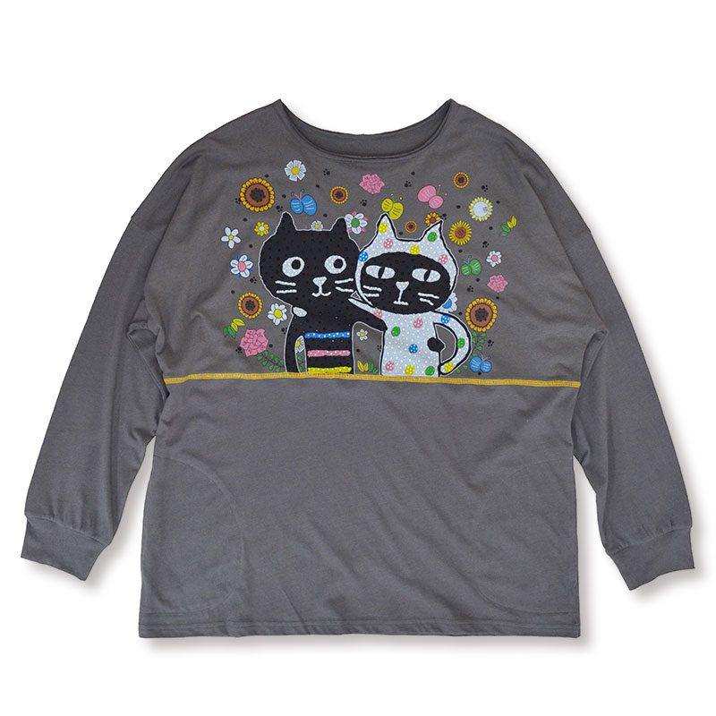 キャッツフェイスフラワーロングTシャツ