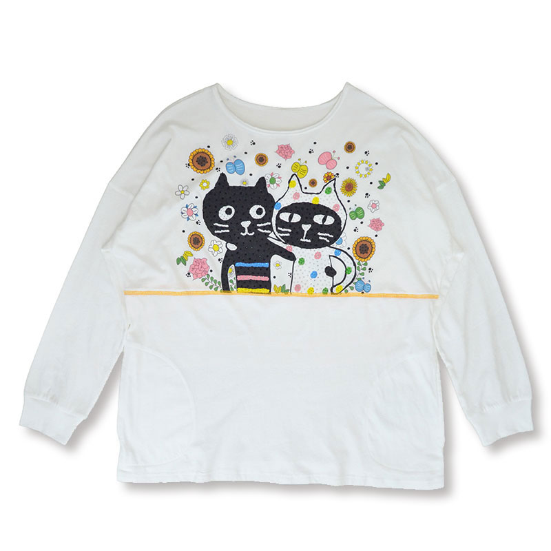 キャッツフェイスフラワーロングTシャツ