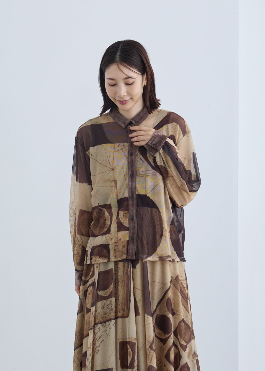 【SALE】【KOOS】月の満ち欠け プリントチュール シャツ