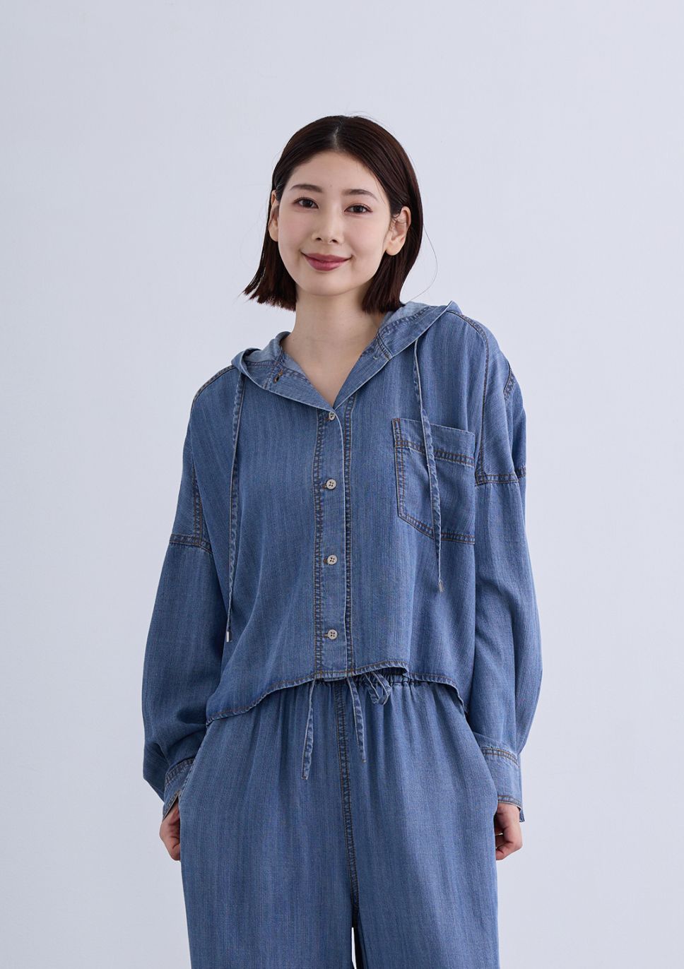 【Femicite】テンセルデニム フーディ シャツブラウス