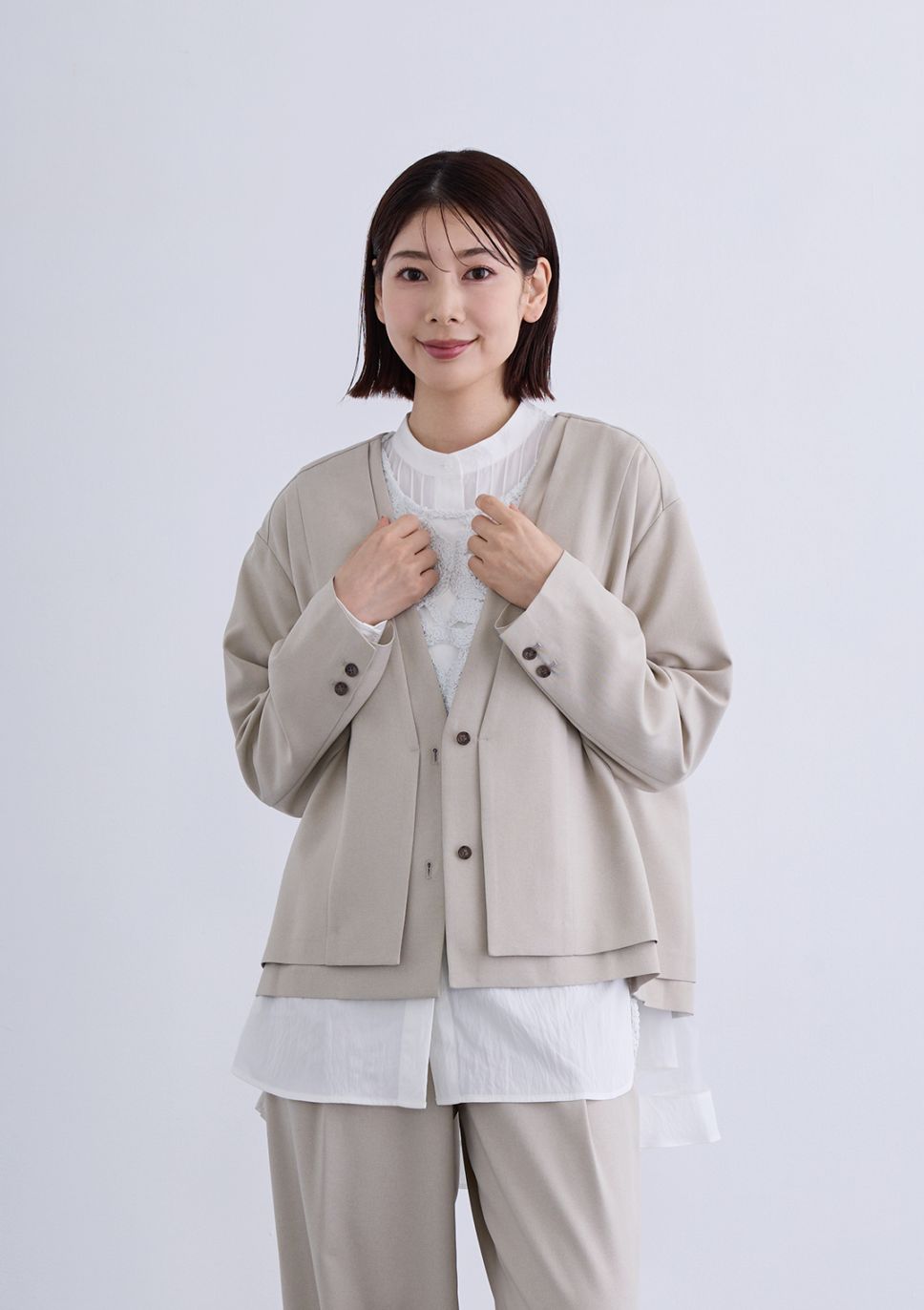 【SUMMER SALE】【KOOS】ノーカラー レイヤード ジャケット