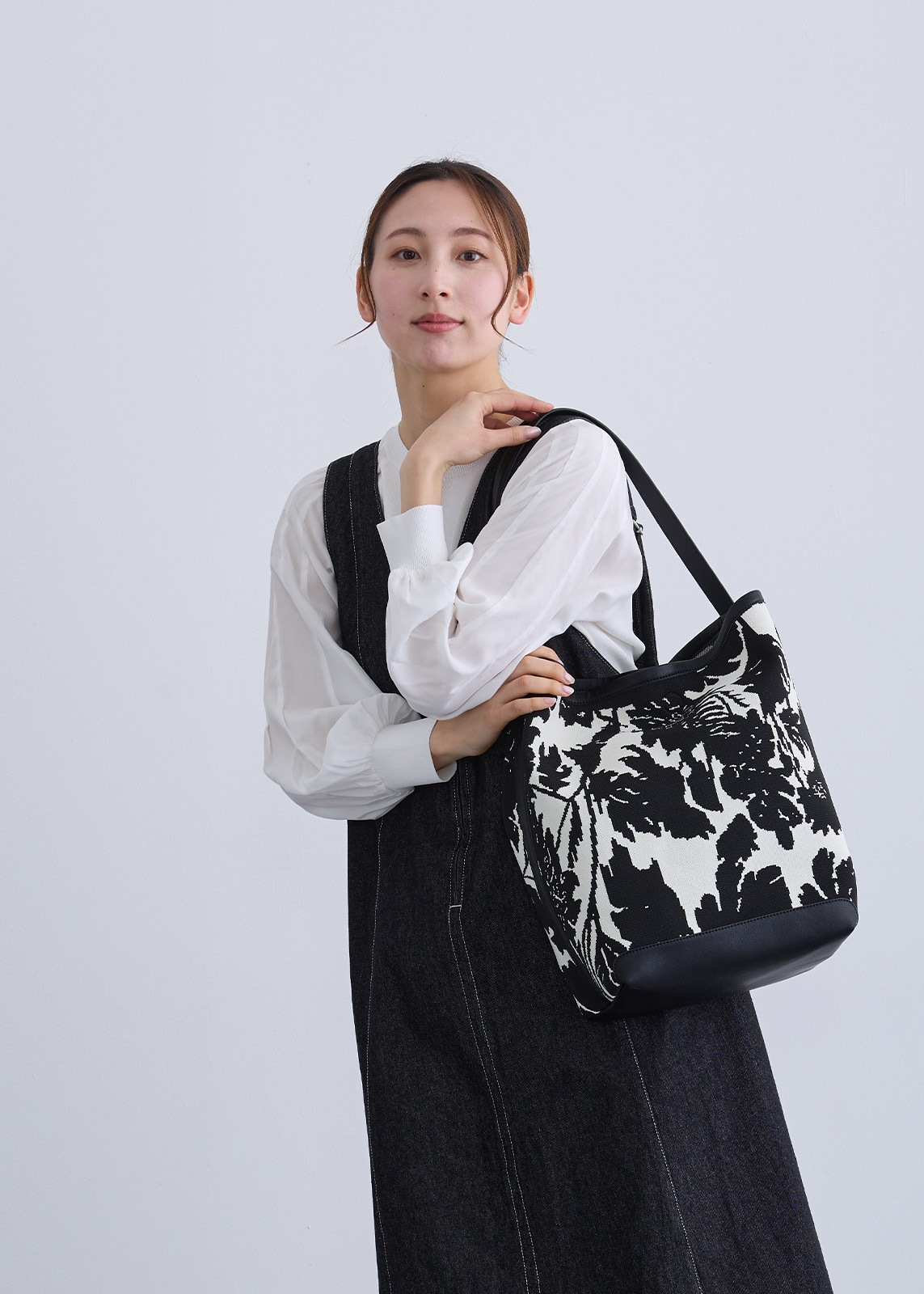 【PLUS an】ジャガード 花柄 バケツ バッグ