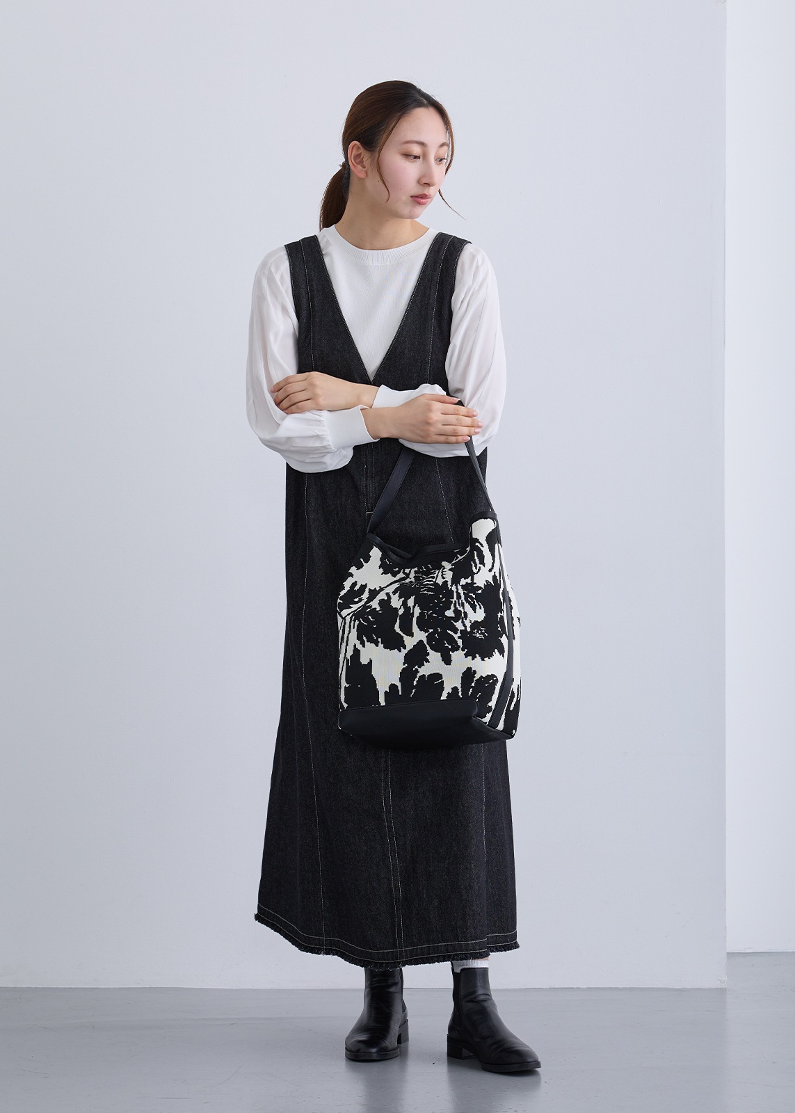 【PLUS an】ジャガード 花柄 バケツ バッグ