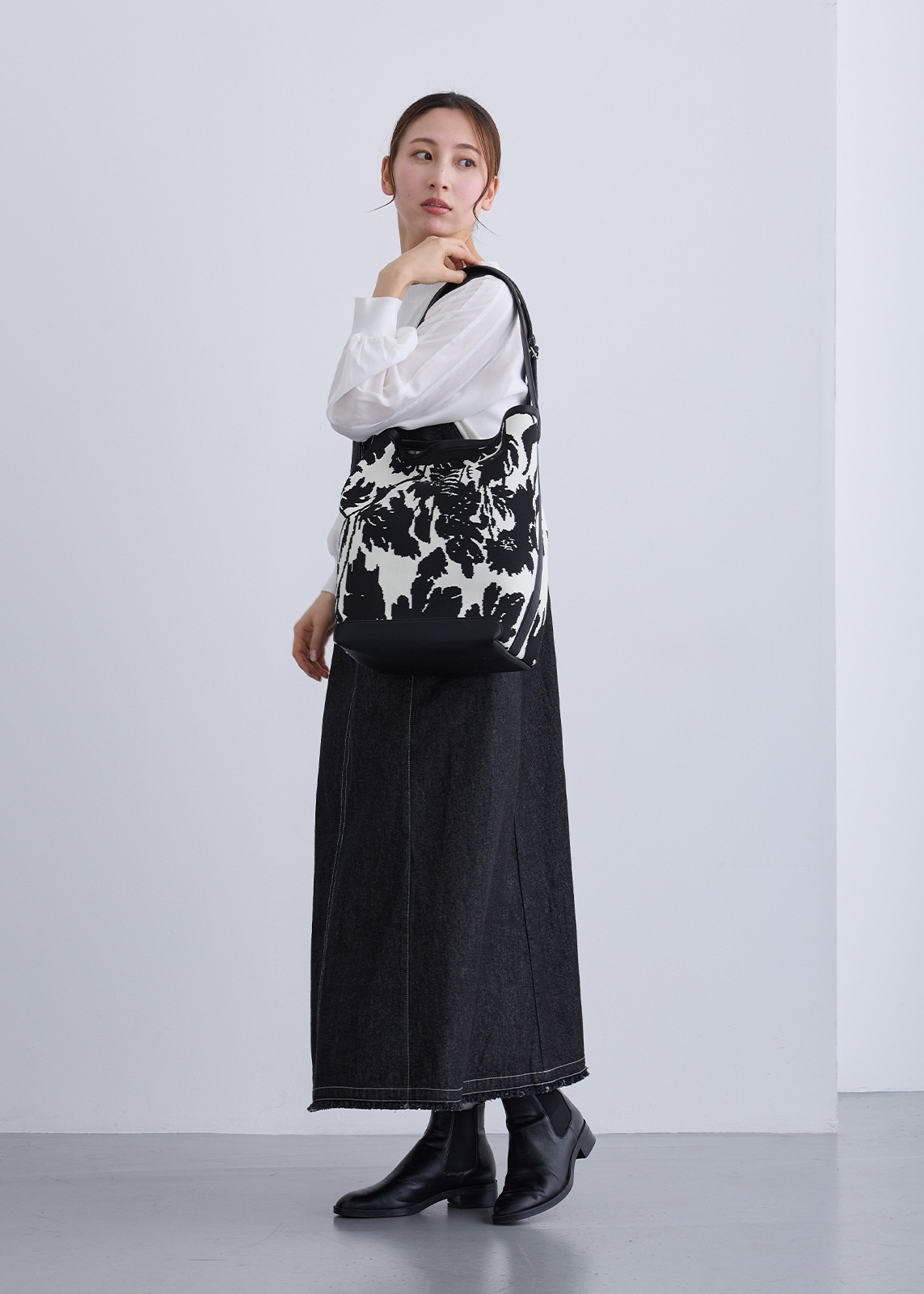 【PLUS an】ジャガード 花柄 バケツ バッグ