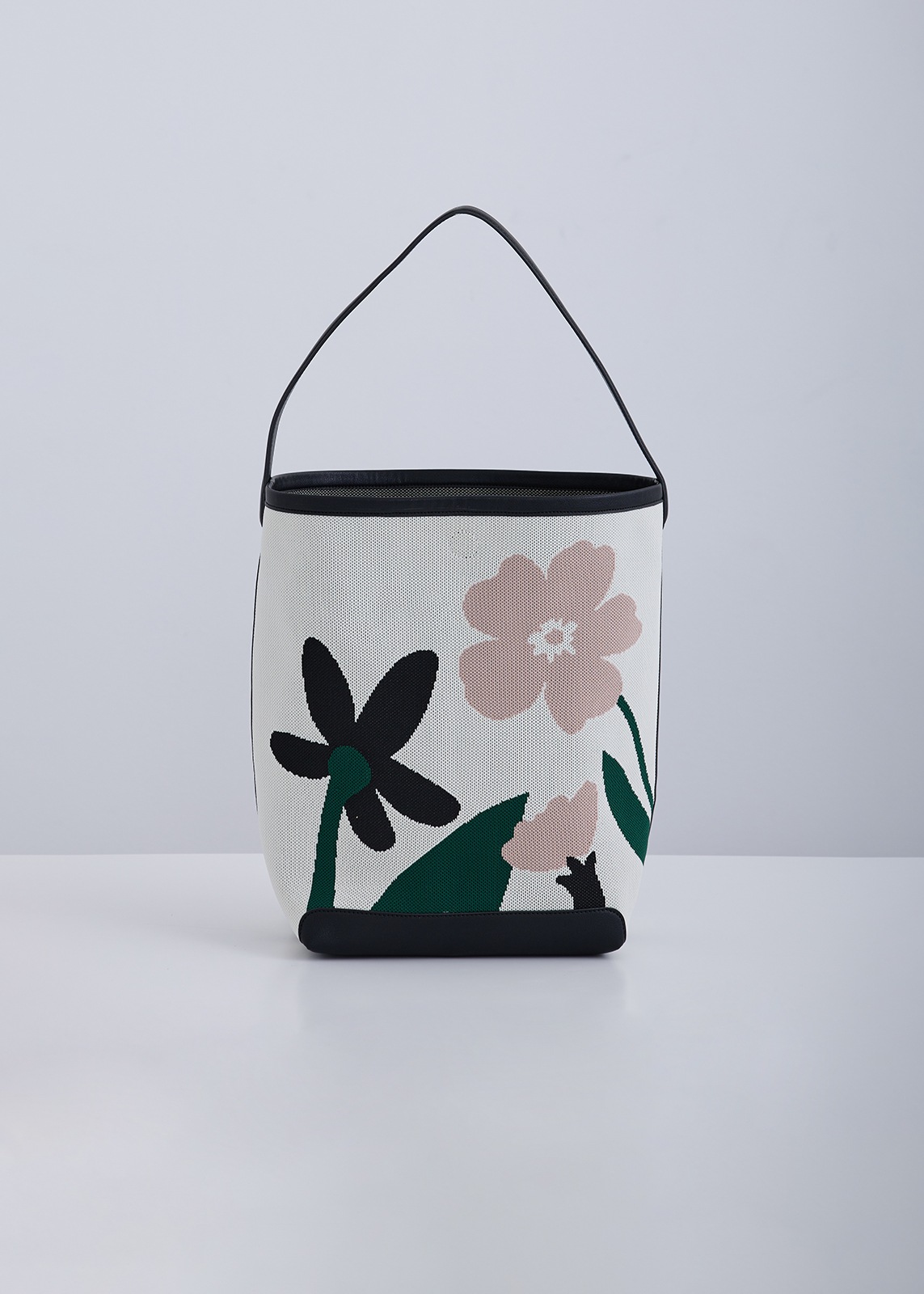 【PLUS an】ジャガード 花柄 バケツ バッグ