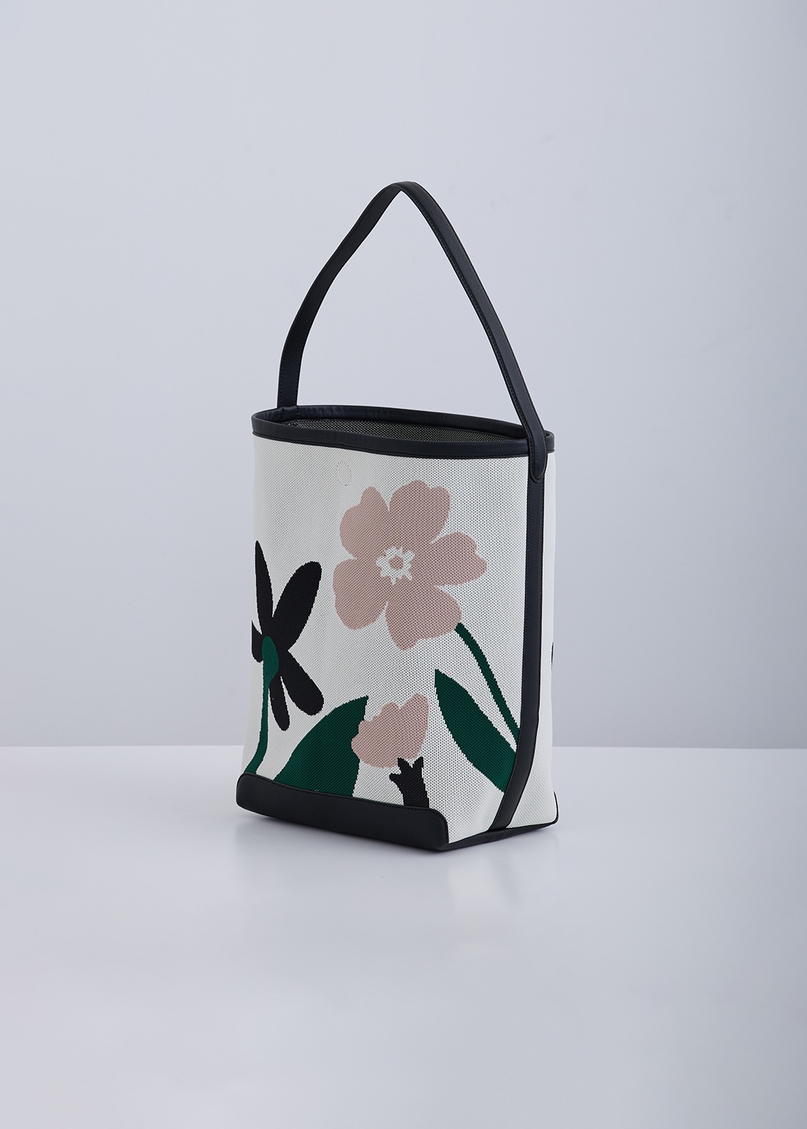 【PLUS an】ジャガード 花柄 バケツ バッグ
