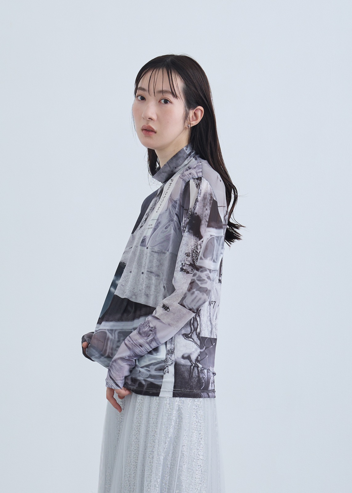 【neuf cent neuf】ハイネック コラージュフォト チュール