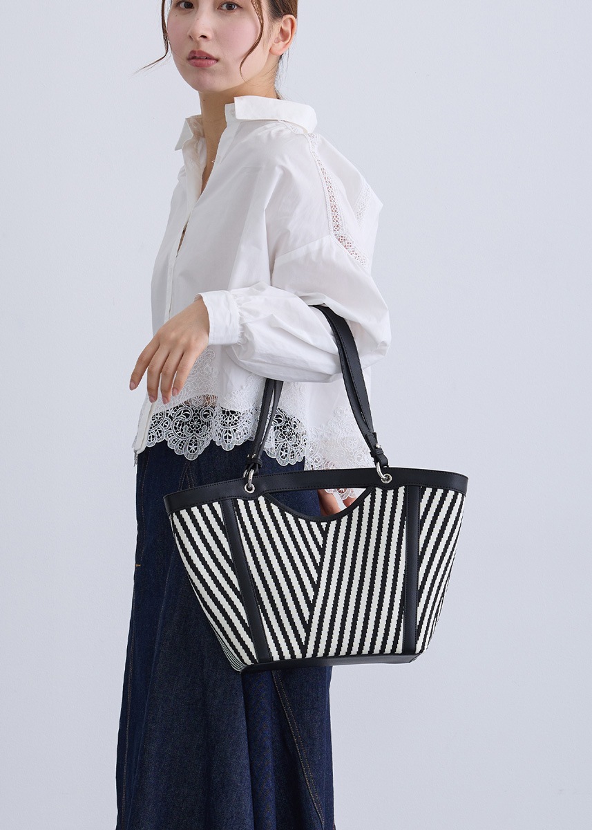【PLUS an】ジャガード織り ワイド トート バッグ