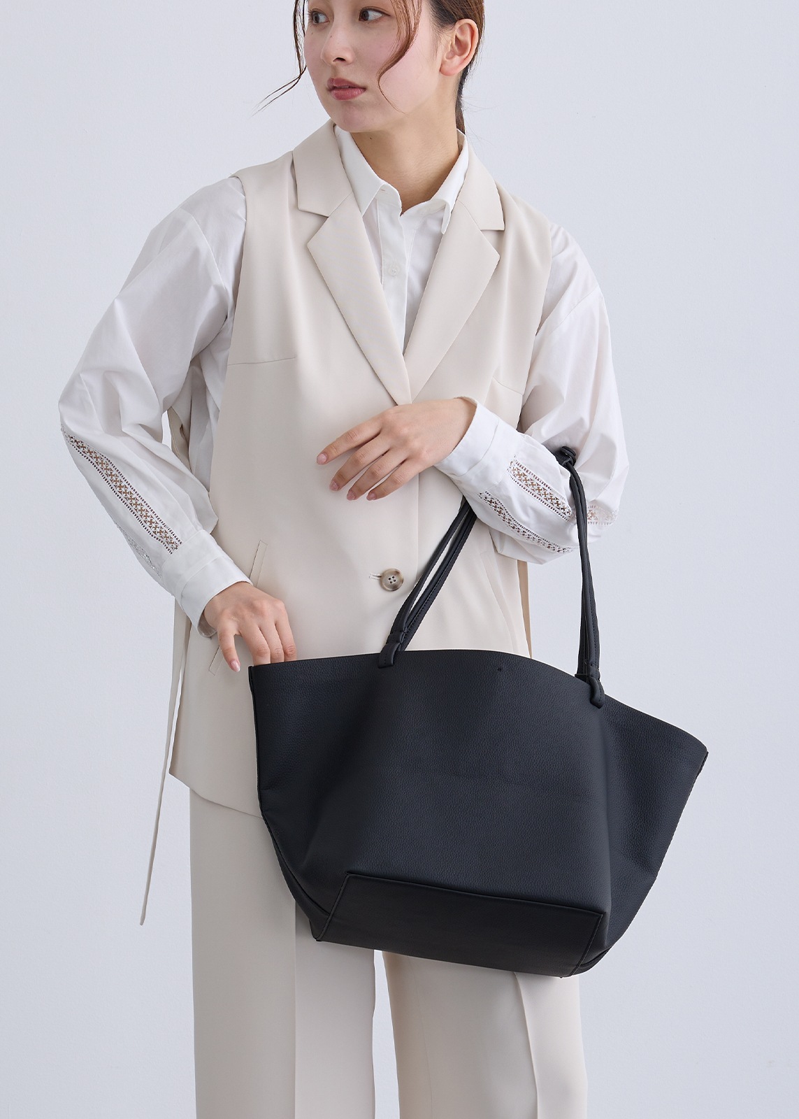 【PLUS an】ソフト レザー トート バッグ