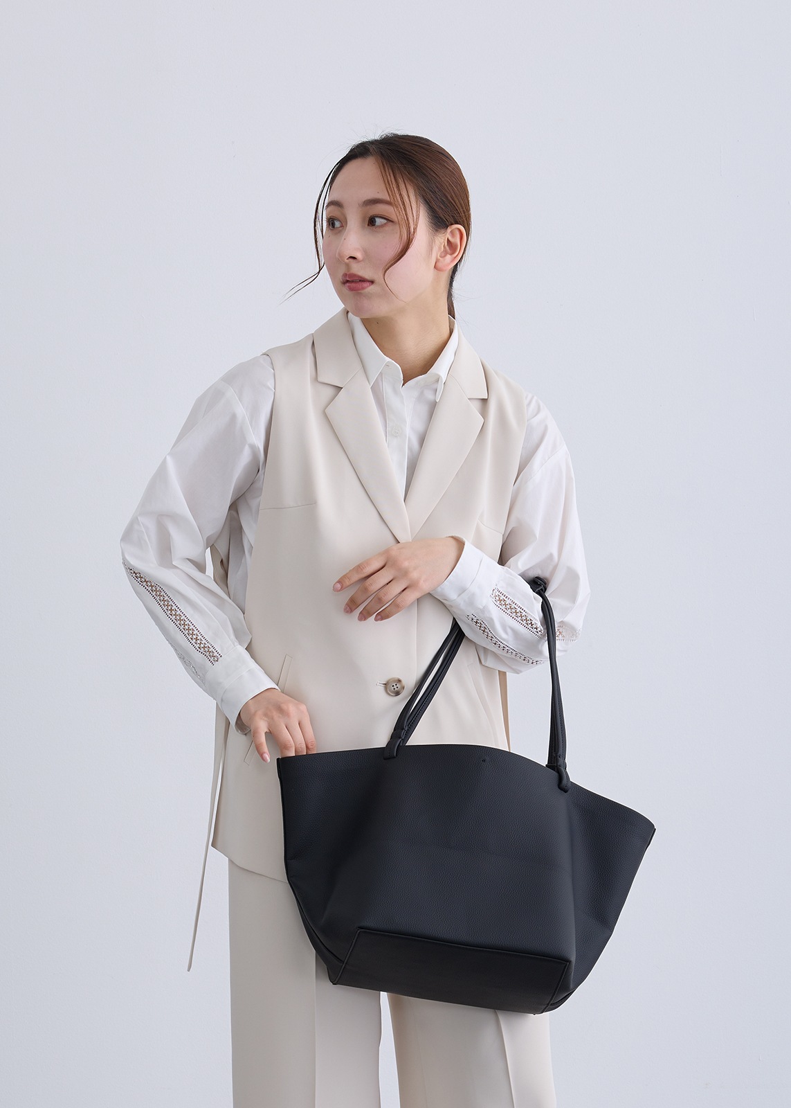 【PLUS an】ソフト レザー トート バッグ