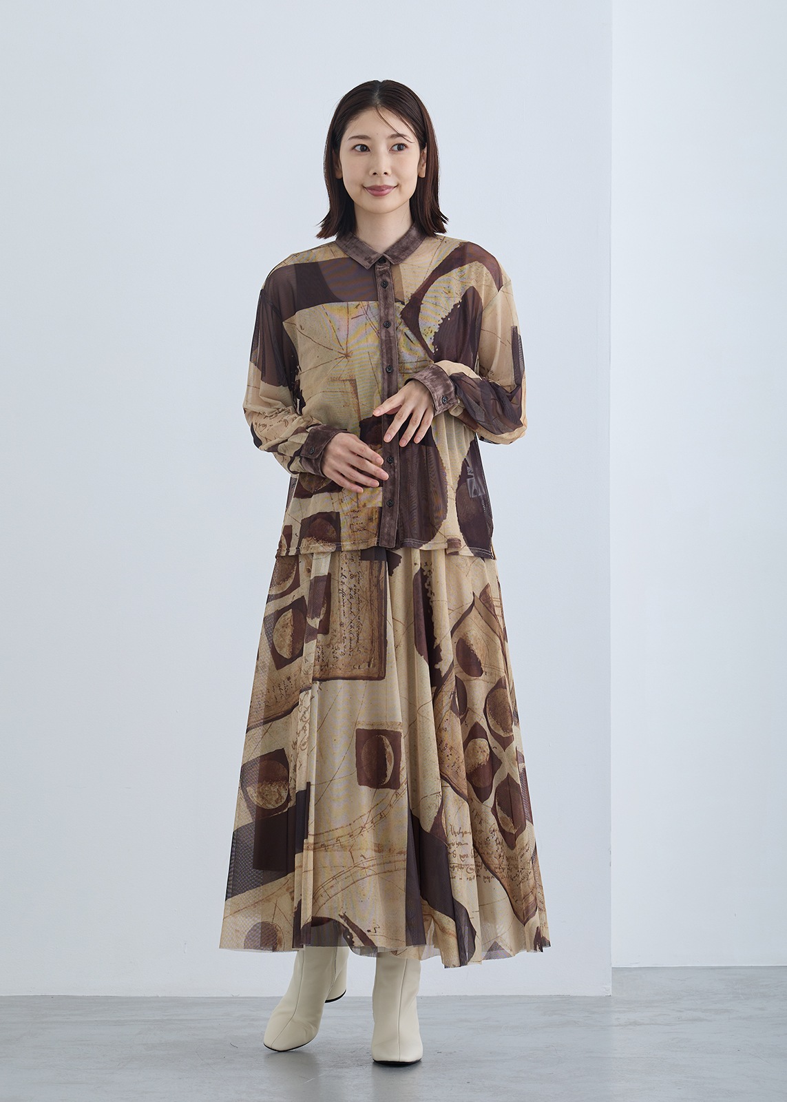 【KOOS】月の満ち欠け プリントチュール シャツ