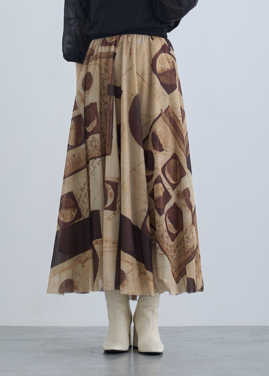 【KOOS】月の満ち欠け プリントチュール スカート