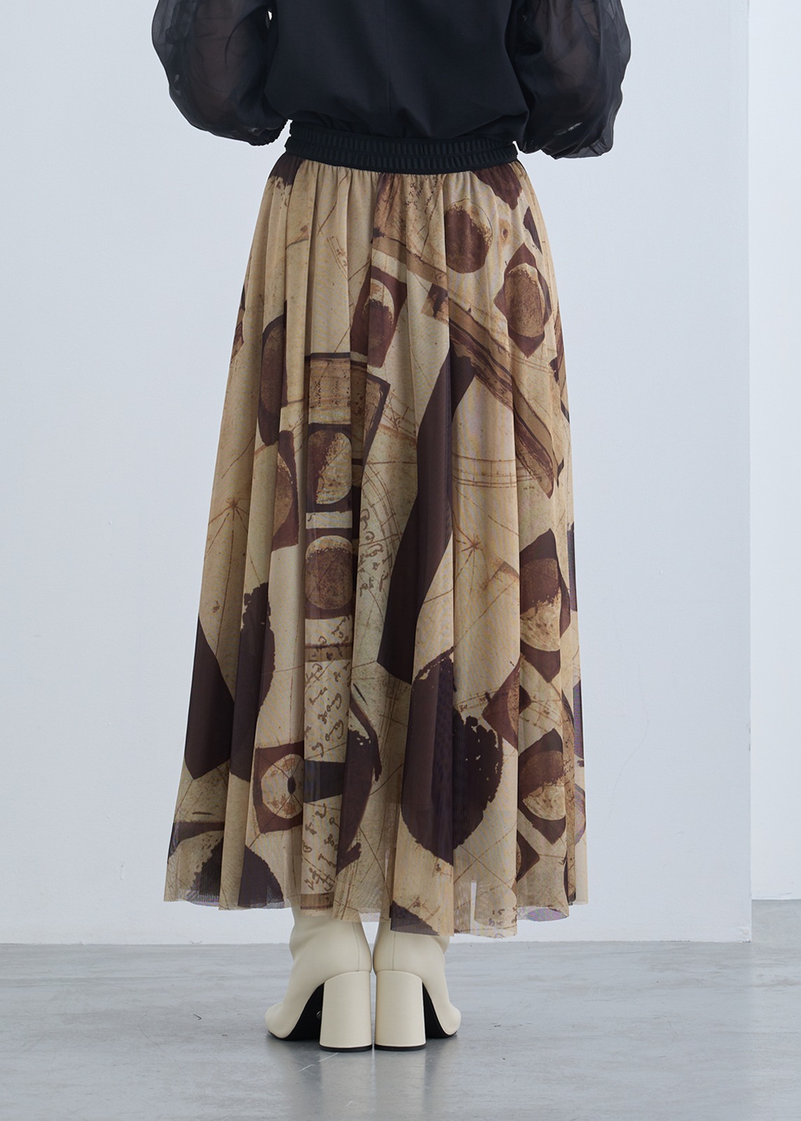 【KOOS】月の満ち欠け プリントチュール スカート