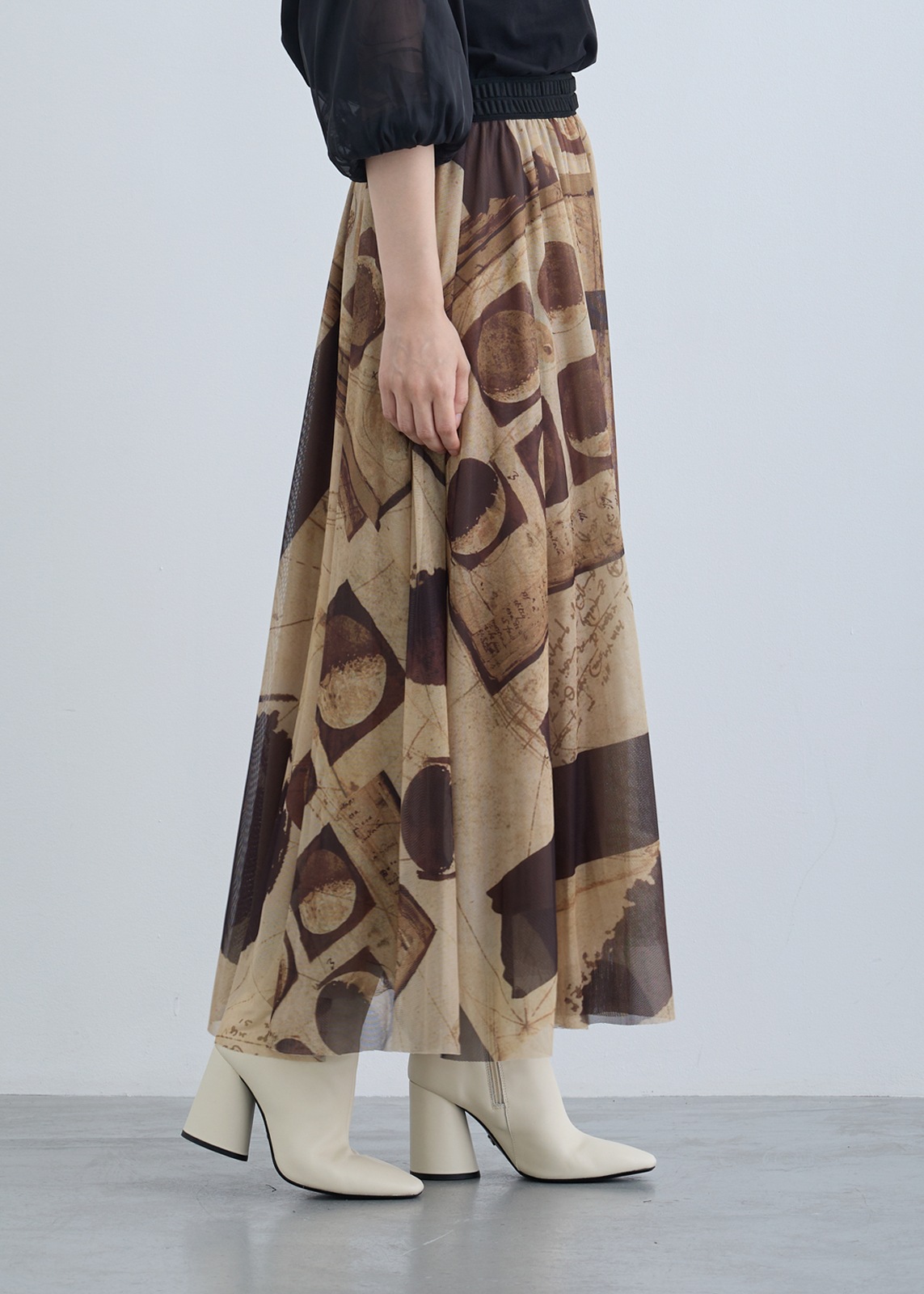 【KOOS】月の満ち欠け プリントチュール スカート