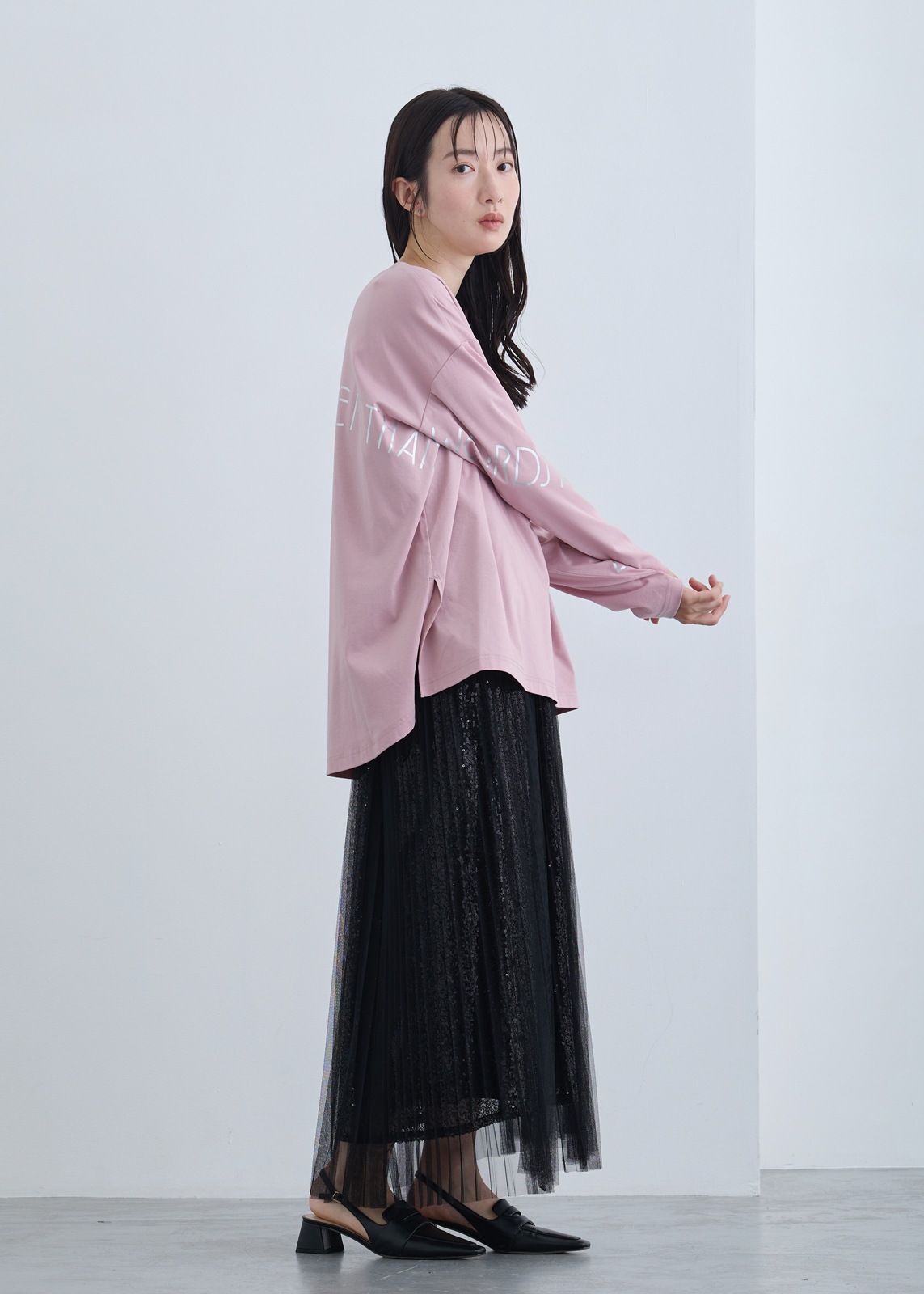 【neuf cent neuf】スパンコール レイヤード チュール スカート