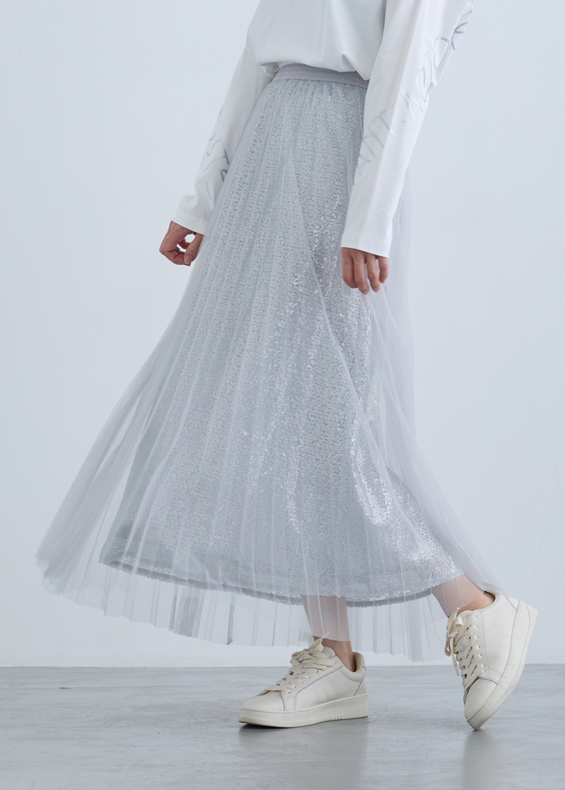 【neuf cent neuf】スパンコール レイヤード チュール スカート