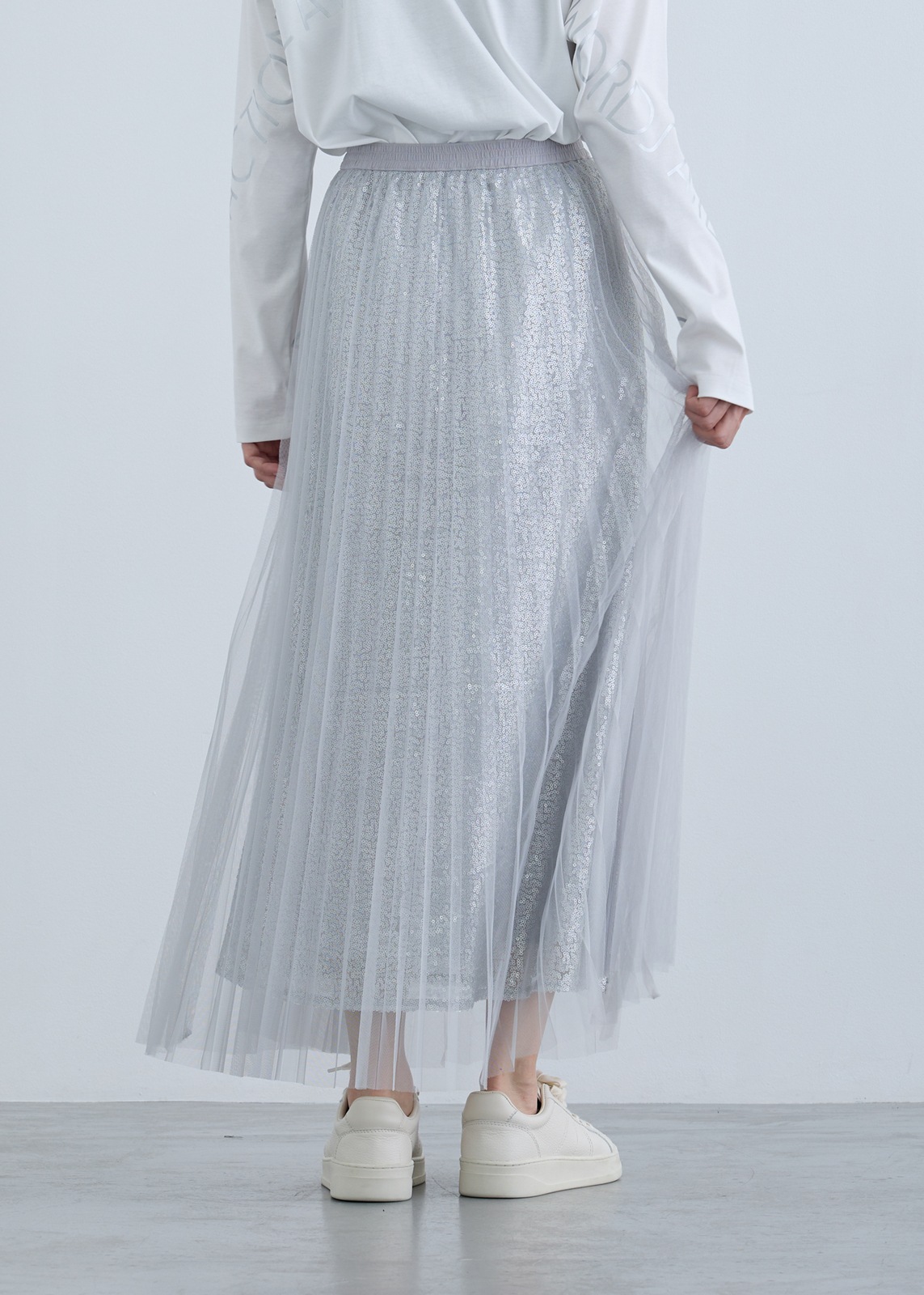 【neuf cent neuf】スパンコール レイヤード チュール スカート
