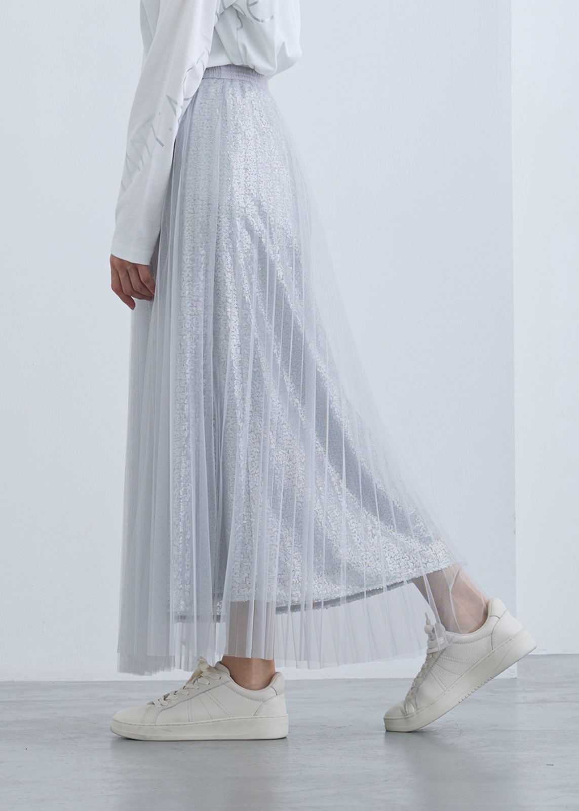 【neuf cent neuf】スパンコール レイヤード チュール スカート