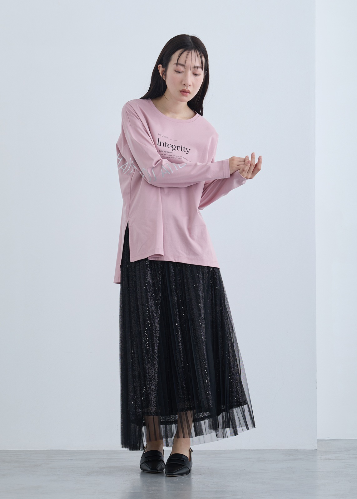 【neuf cent neuf】スパンコール レイヤード チュール スカート