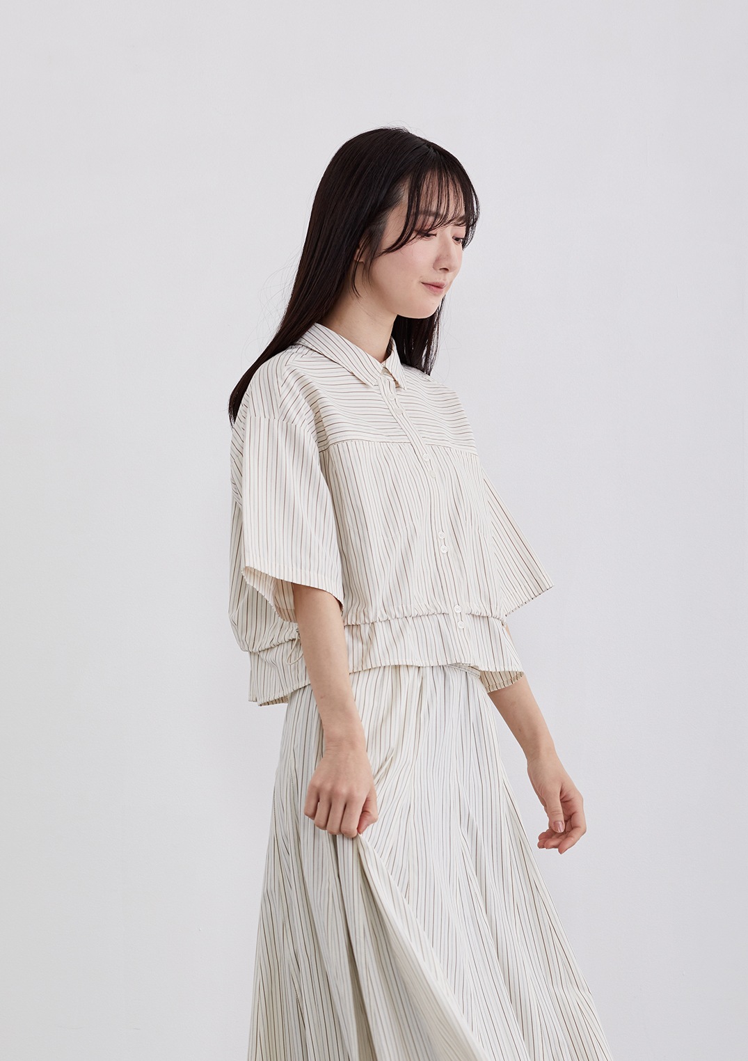 【SUMMER SALE】【neuf cent neuf】ストライプ クロップド レイヤード シャツ