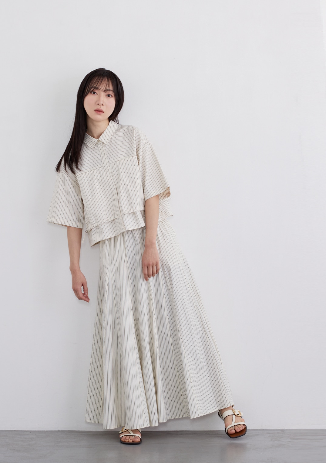 【SUMMER SALE】【neuf cent neuf】ストライプ クロップド レイヤード シャツ