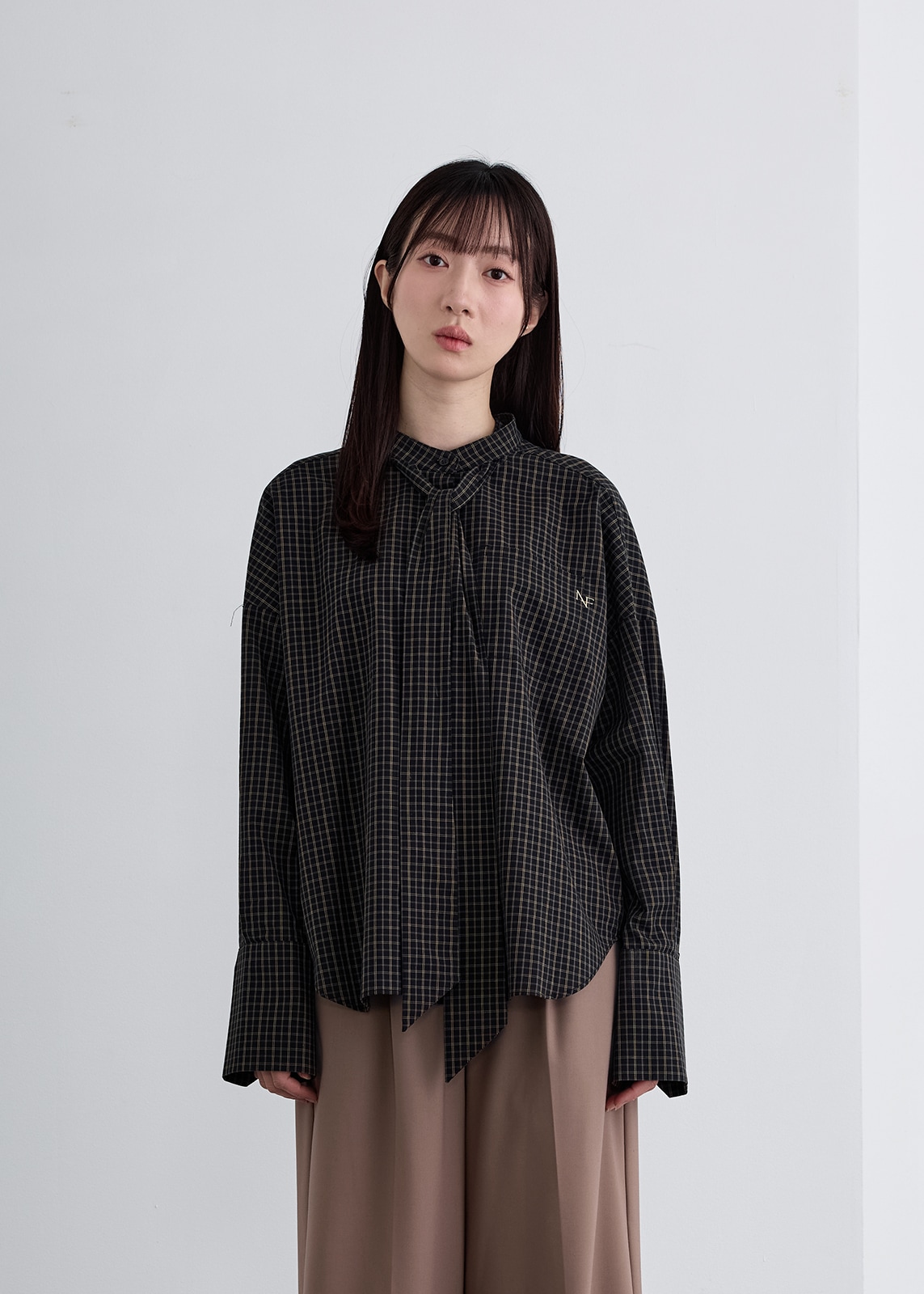 【neuf cent neuf】タイ付き チェック シャツ