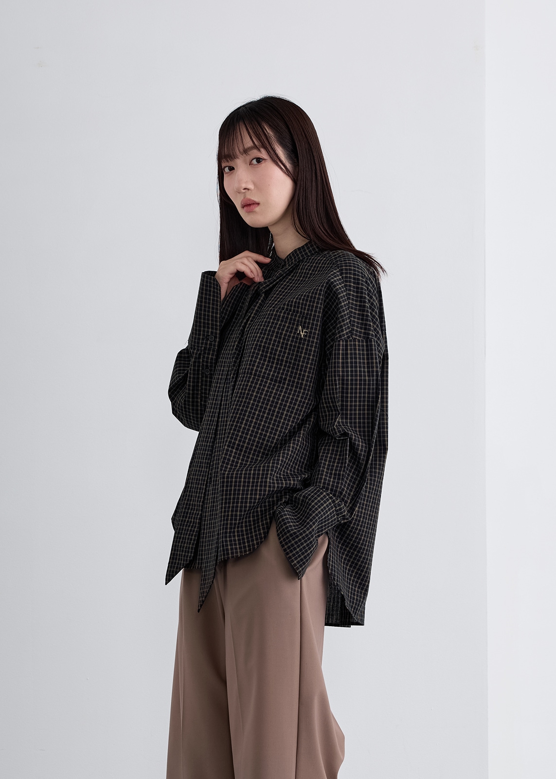 【neuf cent neuf】タイ付き チェック シャツ