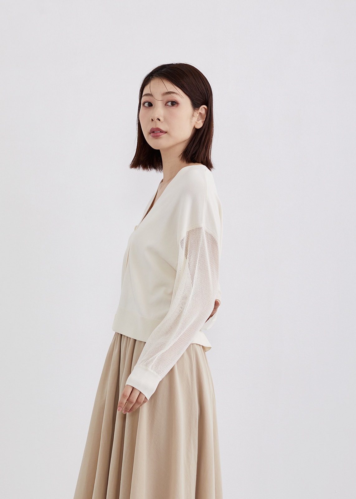 【KOOS】メッシュ スリーブ カーディガン
