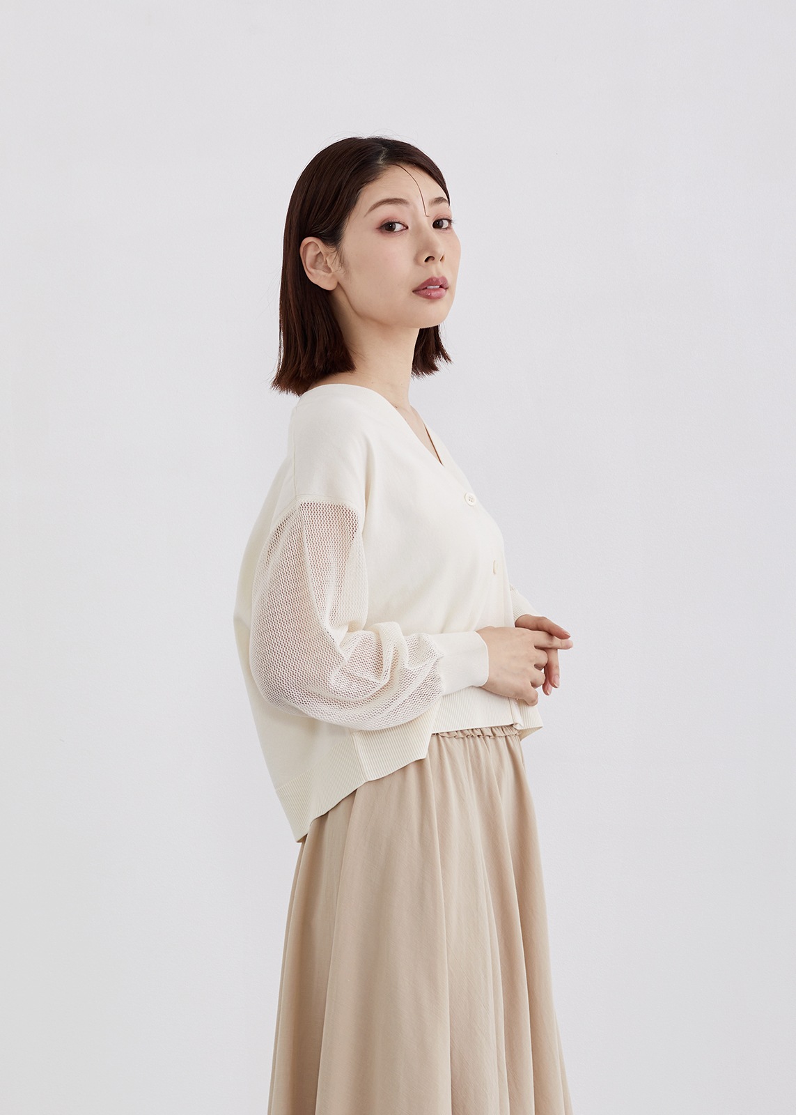 【KOOS】メッシュ スリーブ カーディガン