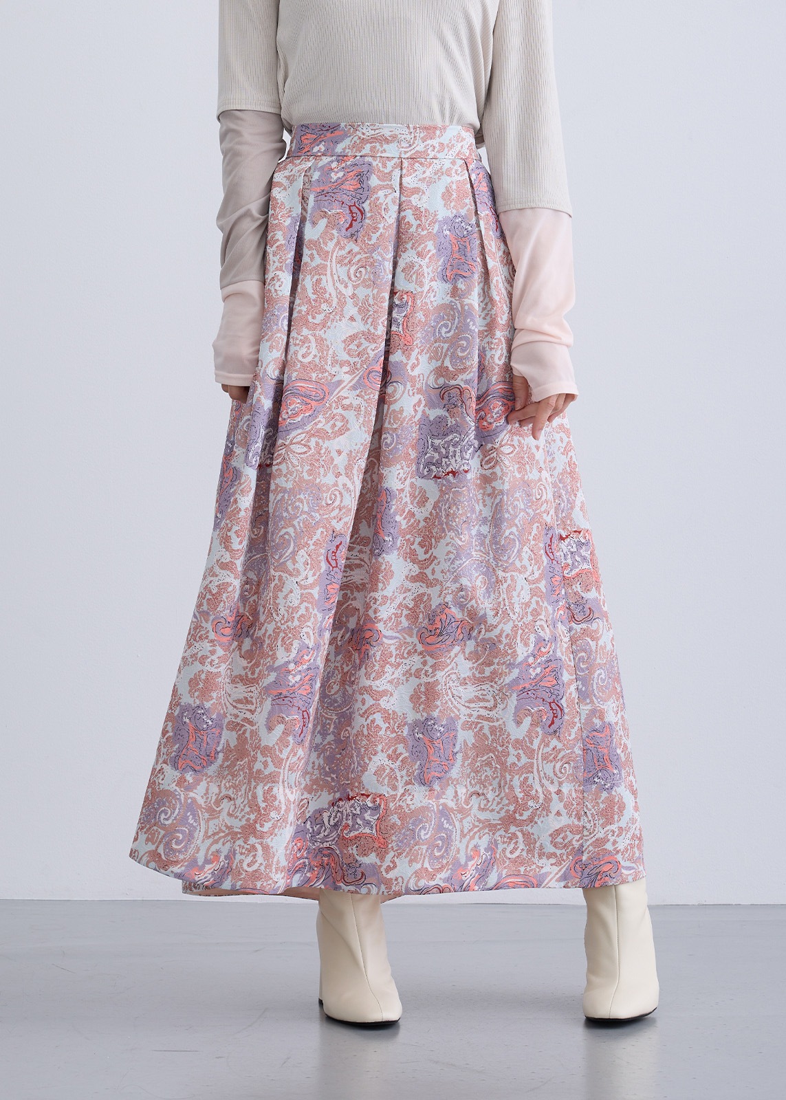 【neuf cent neuf】ペイズリー ジャガード ボリューム スカート