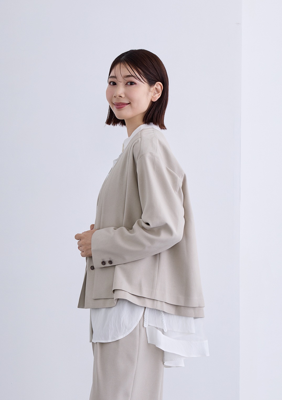 【KOOS】ノーカラー レイヤード ジャケット