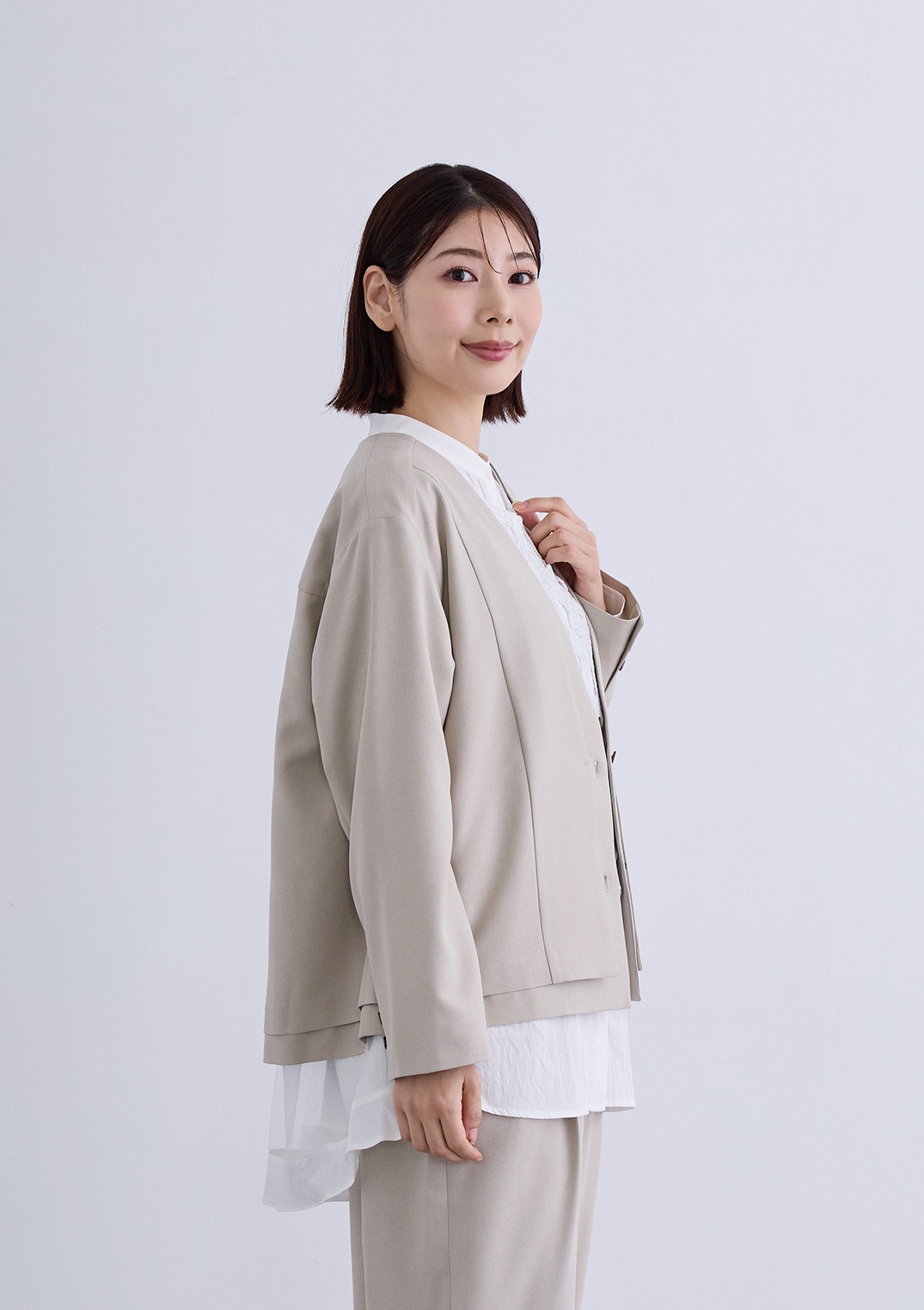 【KOOS】ノーカラー レイヤード ジャケット