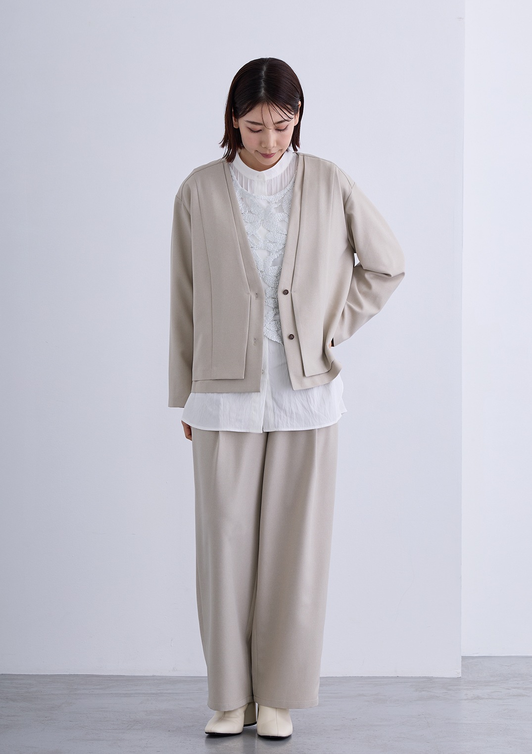 【KOOS】ノーカラー レイヤード ジャケット