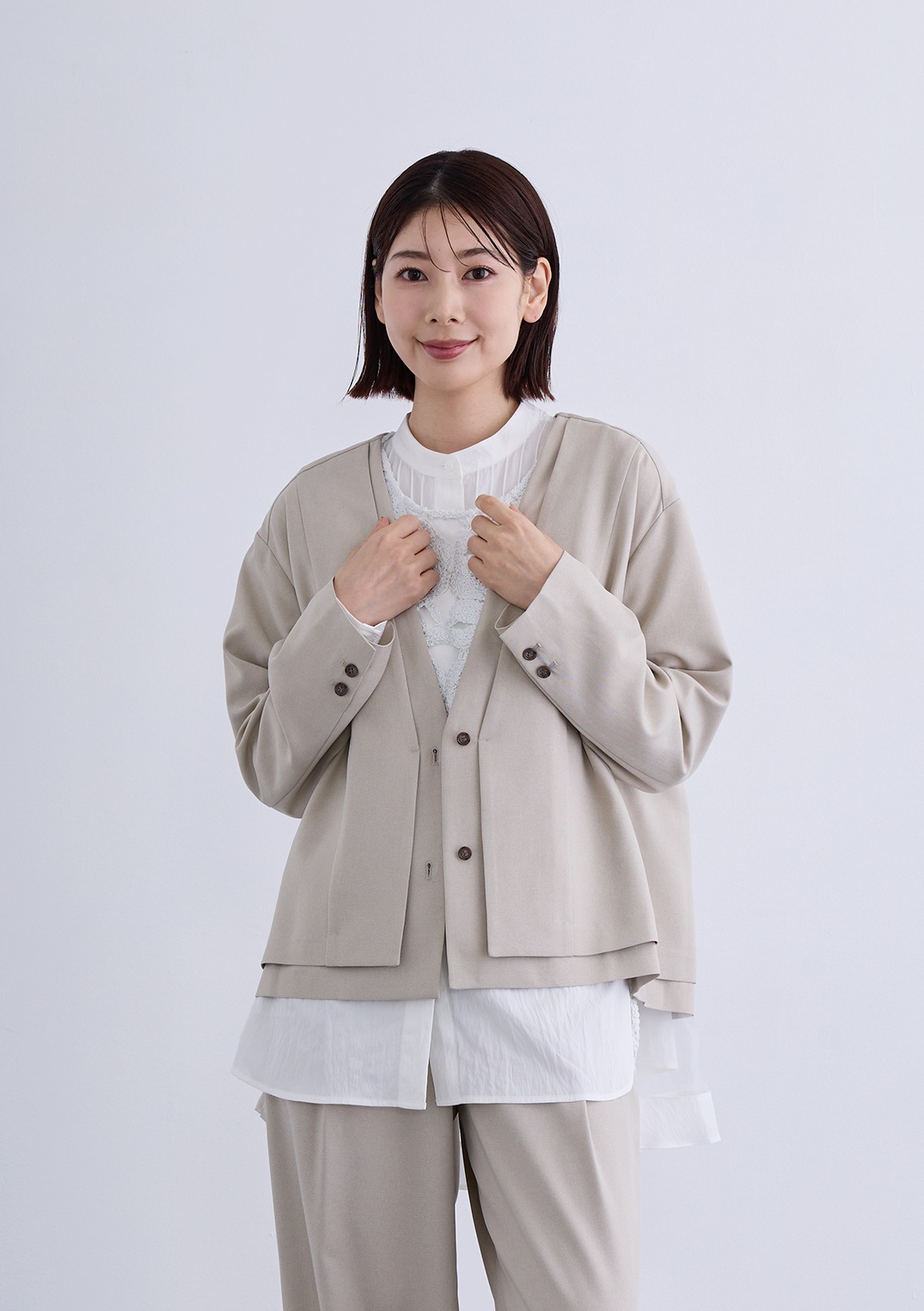 【KOOS】ノーカラー レイヤード ジャケット