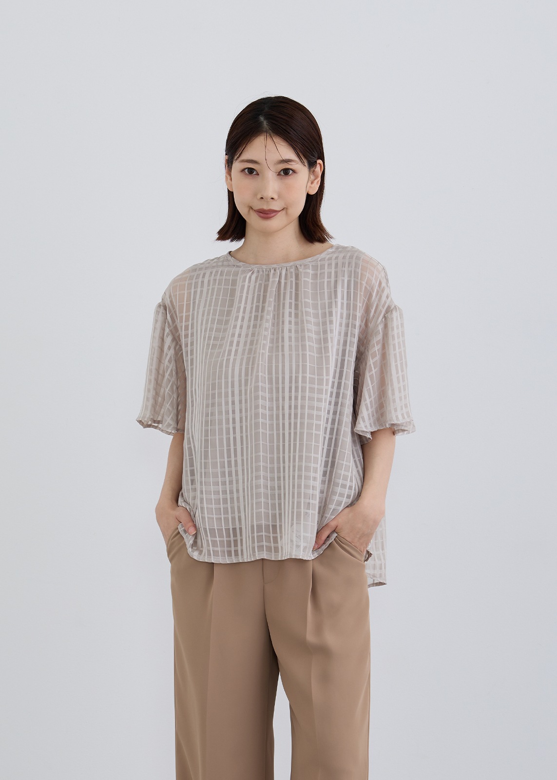 【COSPANI】チェック シフォン ブラウス