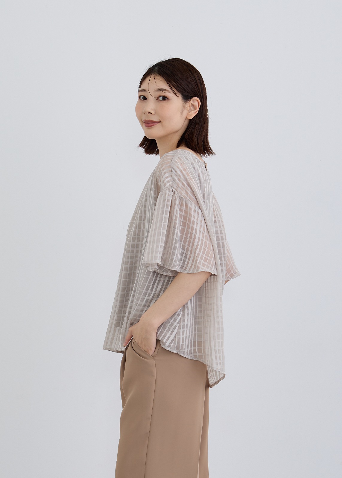 【COSPANI】チェック シフォン ブラウス