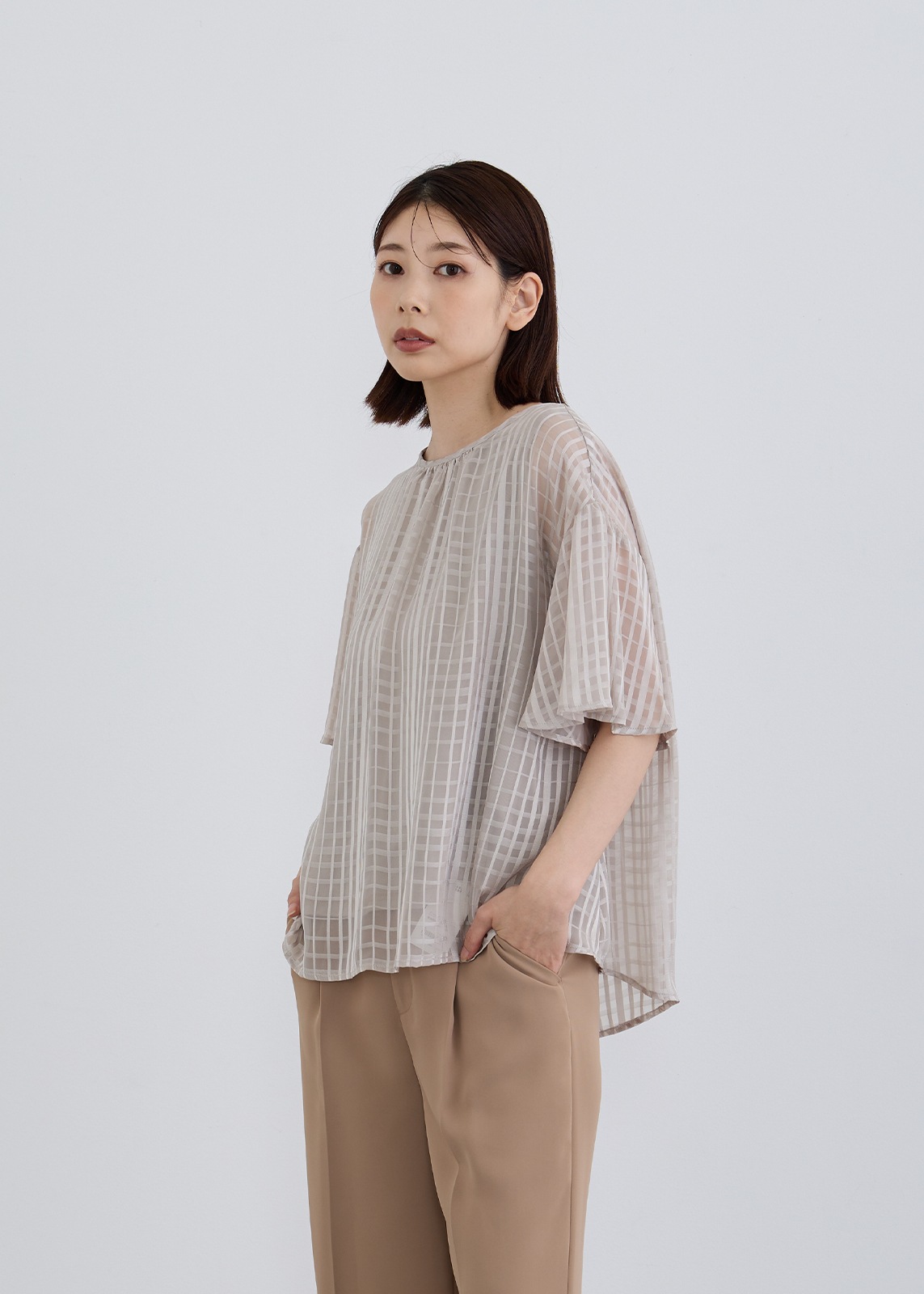 【COSPANI】チェック シフォン ブラウス