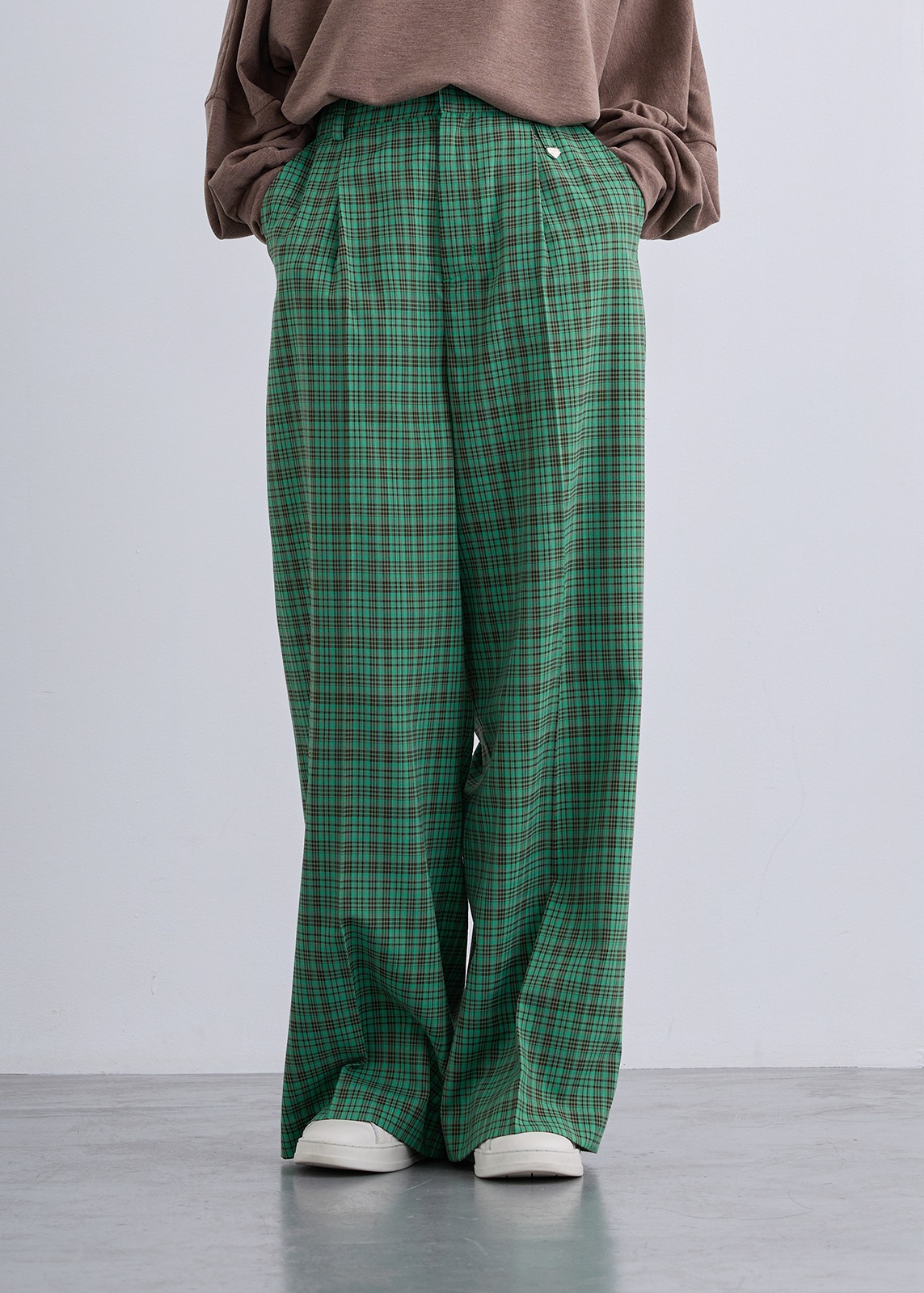 【neuf cent neuf】2トーン タータンチェック スラックス ワイド パンツ