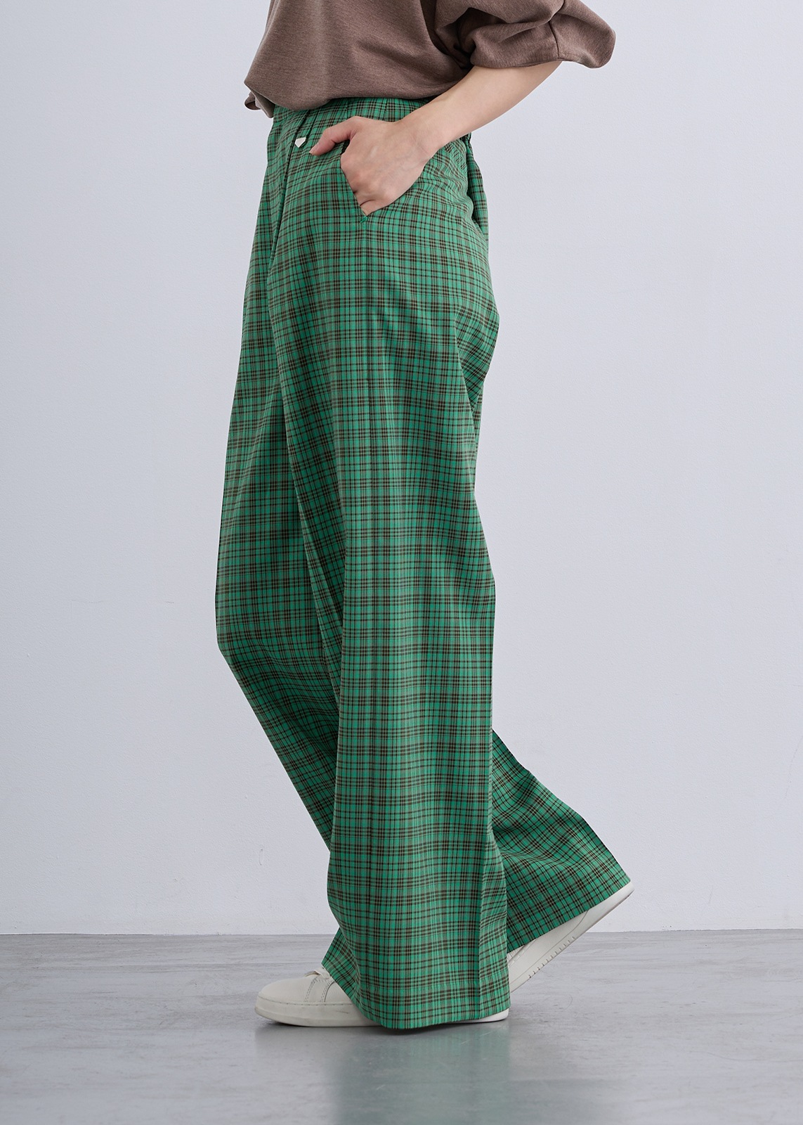 【neuf cent neuf】2トーン タータンチェック スラックス ワイド パンツ
